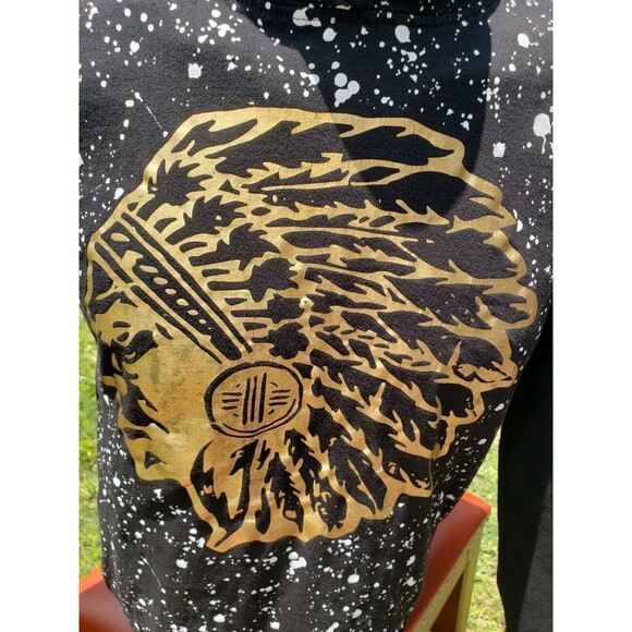 CARBON BOY'S Large Black Hoodie w/Gold Indian Chief 100% Cotton Drawstring Tie - Picture 8 of 13